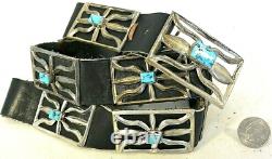 13ozt TRUDY PARKER Navajo CONCHO BELT TUFA CAST Sterling Silver TURQUOISE buckle