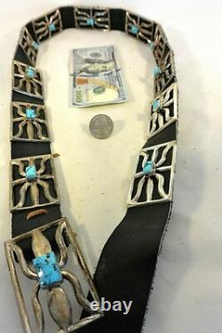 13ozt TRUDY PARKER Navajo CONCHO BELT TUFA CAST Sterling Silver TURQUOISE buckle