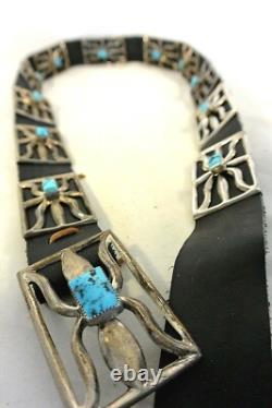 13ozt TRUDY PARKER Navajo CONCHO BELT TUFA CAST Sterling Silver TURQUOISE buckle