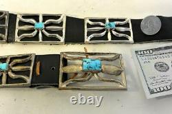 13ozt TRUDY PARKER Navajo CONCHO BELT TUFA CAST Sterling Silver TURQUOISE buckle