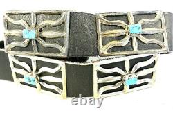 13ozt TRUDY PARKER Navajo CONCHO BELT TUFA CAST Sterling Silver TURQUOISE buckle