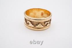 14k Yellow Gold Native American Navajo Ring Band Size 5 Signed Ervin Hoskie