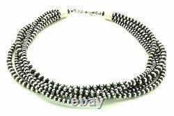 18 Beautiful Navajo Pearls Sterling Silver 5-Strand Beads Necklace