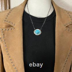 18 Kingman Spiderweb Turquoise Necklace Sterling silver Navajo Daniel Benally