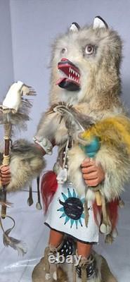 18 Native American Wood Figure Navajo Kachina Wolfman Wolf Irene Mcbrown