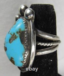 1930s Navajo Native American CHUNKY Domed BISBEE Turquoise Silver Ring Size 5