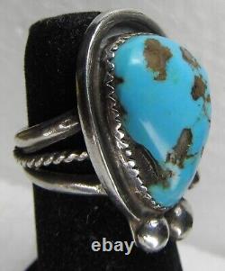 1930s Navajo Native American CHUNKY Domed BISBEE Turquoise Silver Ring Size 5