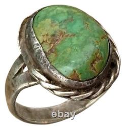 1940s Hand Constructed Navajo Cerrillos Turquoise Coin Silver Ringsz10