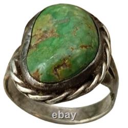 1940s Hand Constructed Navajo Cerrillos Turquoise Coin Silver Ringsz10