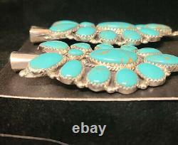 #201 Navajo Handmade Cluster Turquoise Sterling Silver Earrings Squash Blossom