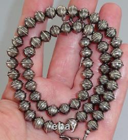 20 NAVAJO BENCH BEAD NECKLACE 7MM STERLING SILVER Vintage Pearl Dark Old Pawn