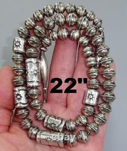 20 NAVAJO BENCH BEAD NECKLACE 7MM STERLING SILVER Vintage Pearl Dark Old Pawn