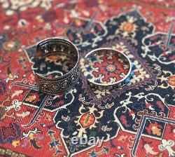 (2)-Tribal Turquoise Navajo Style Oxidized Sterling Silver Plated Cuff Bracelets