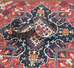 (2)-Tribal Turquoise Navajo Style Oxidized Sterling Silver Plated Cuff Bracelets
