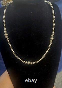 4-8mm Navajo Pearls Necklace 925 Sterling Silver Real Genuine Navajo Pearls 20in