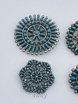 4 Vintage Navajo Native American Sterling Silver Blue Turquoise Round Pins