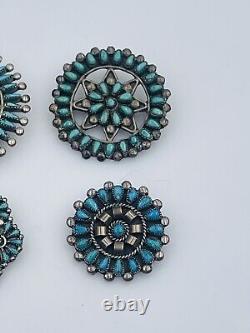 4 Vintage Navajo Native American Sterling Silver Blue Turquoise Round Pins