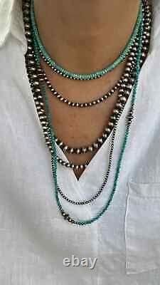 4mm Navajo Pearls Necklace. 925 Sterling Silver Real Genuine Navajo Pearls