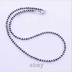 4mm Navajo Pearls Necklace. 925 Sterling Silver Real Genuine Navajo Pearls