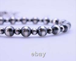 8mm Modern Navajo Pearls Necklace, Sterling Silver Native American Bead Necklace