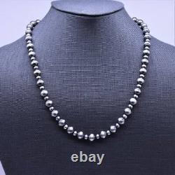 8mm Modern Navajo Pearls Necklace, Sterling Silver Native American Bead Necklace
