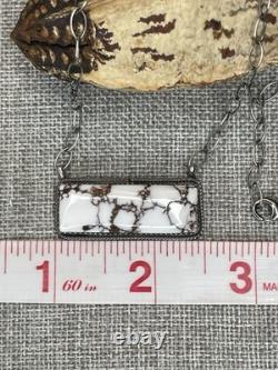 925 Sterling Silver Native American Navajo Made Tia Long Wildhorse Bar Necklace
