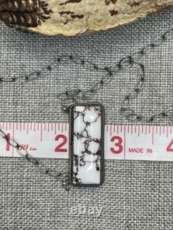 925 Sterling Silver Native American Navajo Made Tia Long Wildhorse Bar Necklace