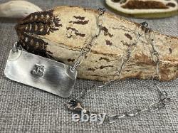 925 Sterling Silver Native American Navajo Made Tia Long Wildhorse Bar Necklace