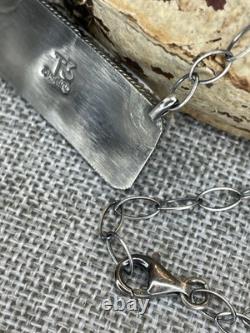 925 Sterling Silver Native American Navajo Made Tia Long Wildhorse Bar Necklace