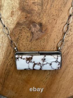 925 Sterling Silver Native American Navajo Made Tia Long Wildhorse Bar Necklace