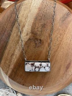 925 Sterling Silver Native American Navajo Made Tia Long Wildhorse Bar Necklace