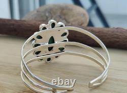 925 Sterling Silver Turquoise Flower Cuff Bracelet, Southwestern Boho Jewelry