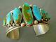 Al Jake Native American Navajo Royston Turquoise Row Sterling Silver Bracelet