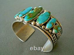 AL JAKE Native American Navajo Royston Turquoise Row Sterling Silver Bracelet