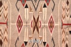 ATQ LARGE Navajo Rug Native American Indian 55x38 Pictorial Feather Teec Nos Pos
