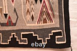 ATQ LARGE Navajo Rug Native American Indian 55x38 Pictorial Feather Teec Nos Pos