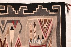 ATQ LARGE Navajo Rug Native American Indian 55x38 Pictorial Feather Teec Nos Pos
