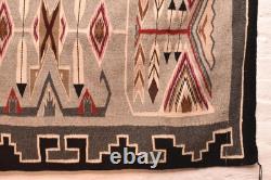 ATQ LARGE Navajo Rug Native American Indian 55x38 Pictorial Feather Teec Nos Pos