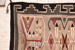 ATQ LARGE Navajo Rug Native American Indian 55x38 Pictorial Feather Teec Nos Pos