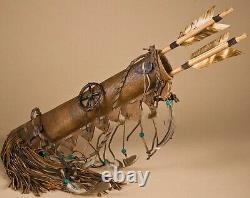 AUTHENTIC Native American NAVAJO Hand-Made Deer Skin Quiver and Arrows Set