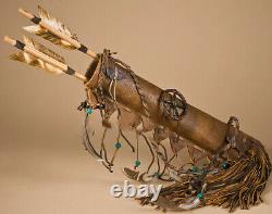 AUTHENTIC Native American NAVAJO Hand-Made Deer Skin Quiver and Arrows Set