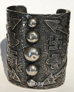 Amazing Extra Wide Vintage Navajo Indian Whirling Log Arrow Silver Cuff Bracelet