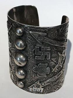 Amazing Extra Wide Vintage Navajo Indian Whirling Log Arrow Silver Cuff Bracelet