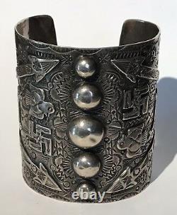 Amazing Extra Wide Vintage Navajo Indian Whirling Log Arrow Silver Cuff Bracelet