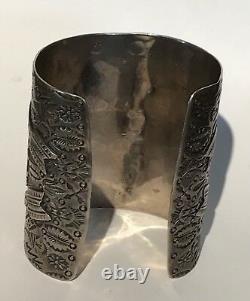 Amazing Extra Wide Vintage Navajo Indian Whirling Log Arrow Silver Cuff Bracelet