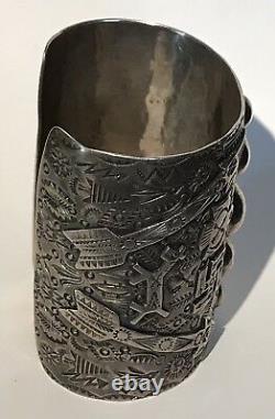 Amazing Extra Wide Vintage Navajo Indian Whirling Log Arrow Silver Cuff Bracelet