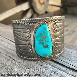 Ambrose Roanhorse Navajo Handmade Sterling Silver & Turquoise Cuff Bracelet