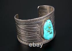 Ambrose Roanhorse Navajo Handmade Sterling Silver & Turquoise Cuff Bracelet