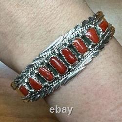 Anita Whitegoat Navajo Native American Sterling Coral Row Bracelet For Women