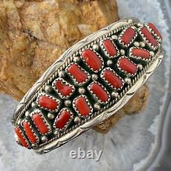 Anita Whitegoat Navajo Native American Sterling Silver Coral Bracelet For Women